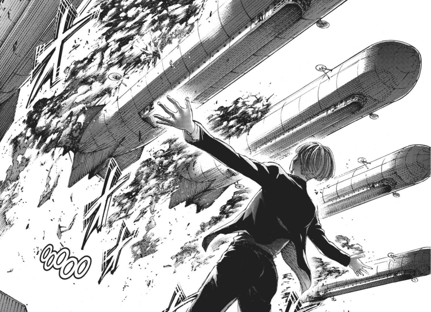 Yelena looking up at the sky with planes exploding