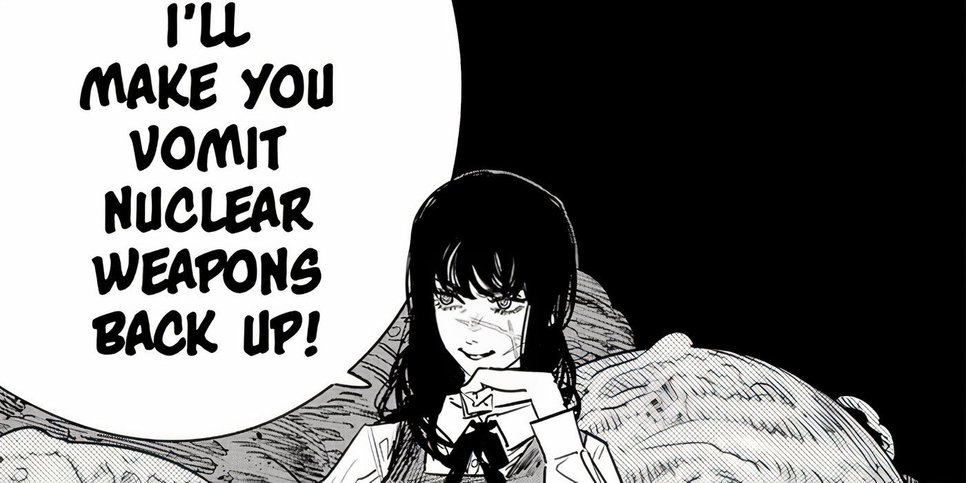 Yoru exclaiming she will make Chainsaw Man vomit nuclear weapons in Chapter #97.