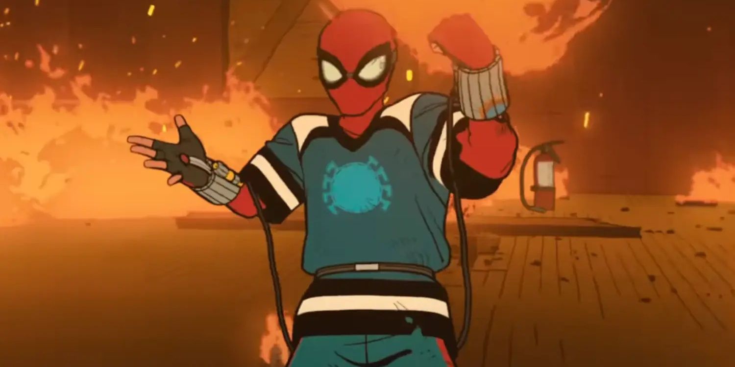 Spider-Man with flames behind him in Your Friendly Neighborhood Spider-Man