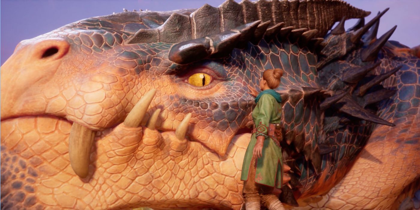 Zoe petting a dragon in Split Fiction