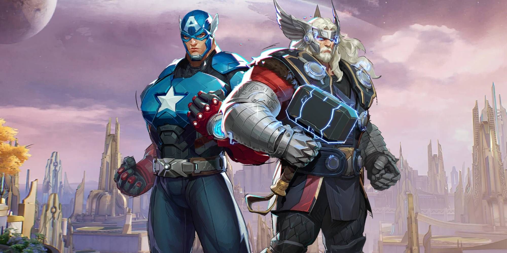 Marvel Rivals Thor e Capitão América no mapa de Yssgard