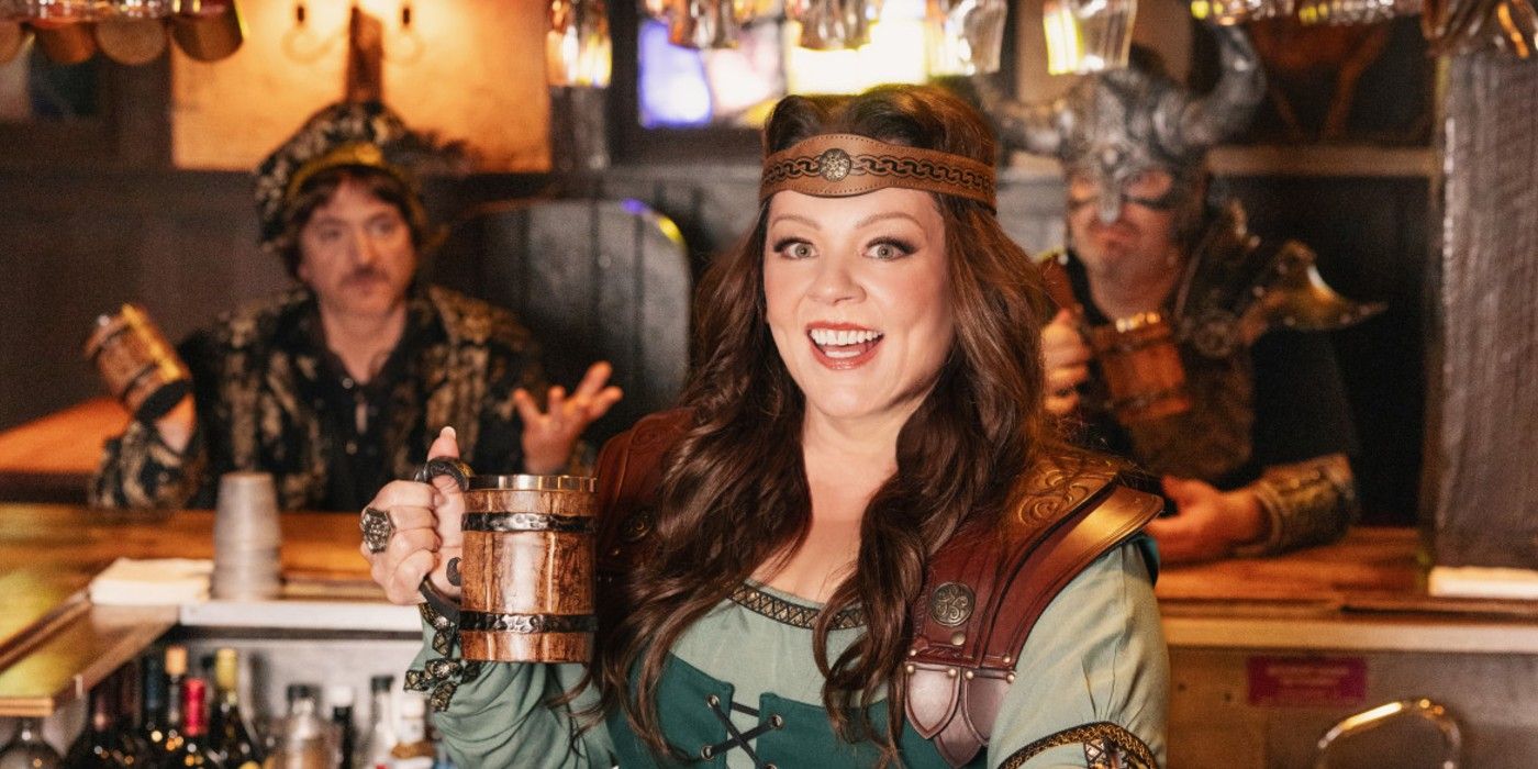 Melissa McCarthy dressed as a medieval barback in Hildy the Barback and the Lake of Fire