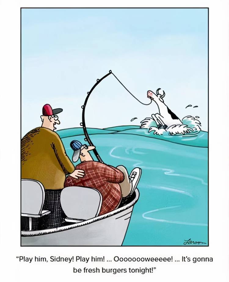 Two fishermen fishing for cows in The Far Side.