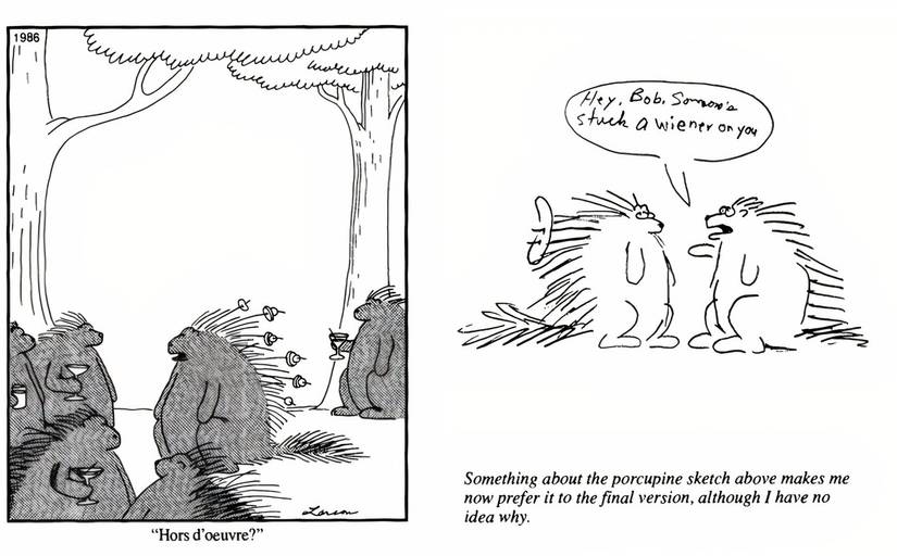 Porcupines at a cocktail party in The Far Side.