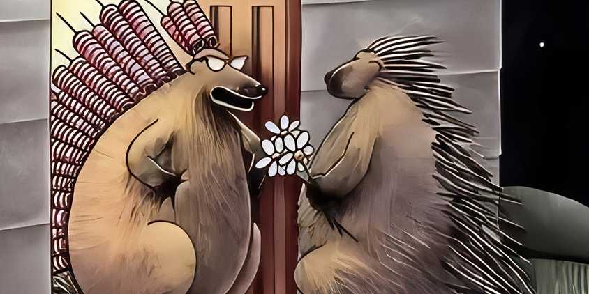 Two porcupines getting ready to go on a date in The Far Side.