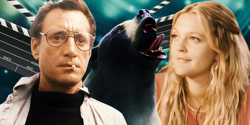 Imagery from Jaws, Cocaine Bear and 50 First Dates
