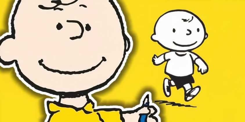 Peanuts' Charlie Brown with his original depiction behind him.