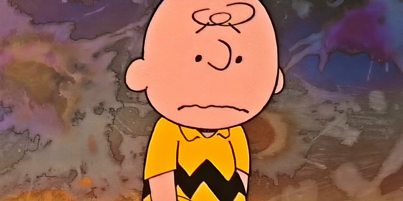 Peanuts' Charlie Brown looking sad with swirling darkness behind him.