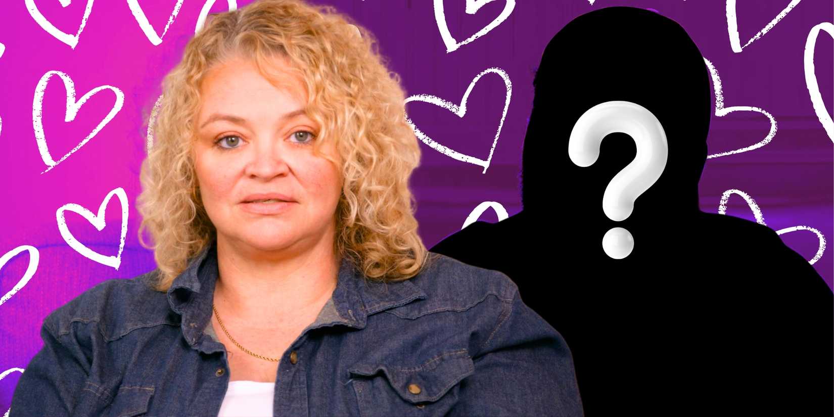 1000-Lb Sisters’ Amanda Halterman with mystery man in front of purple background with hearts.