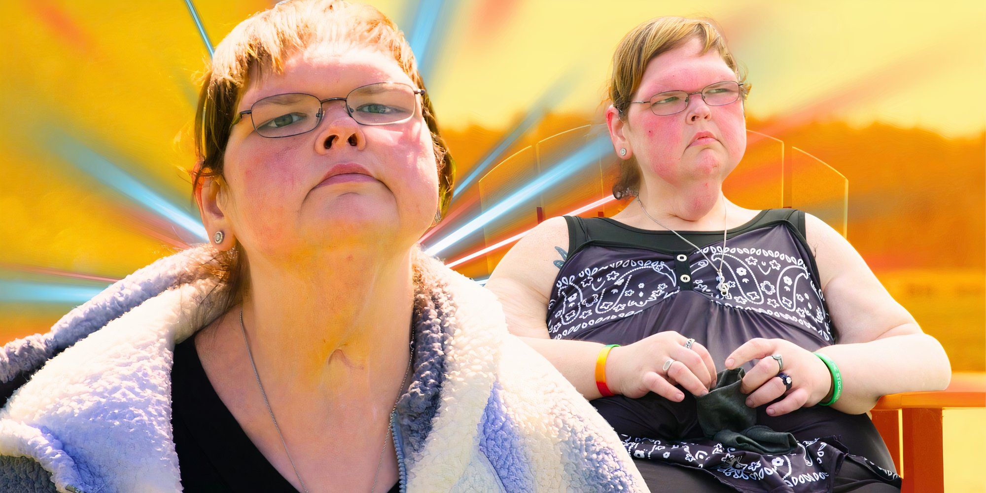 Tammy Slaton montage of 1,000-pound sisters sitting in a chair looking upset