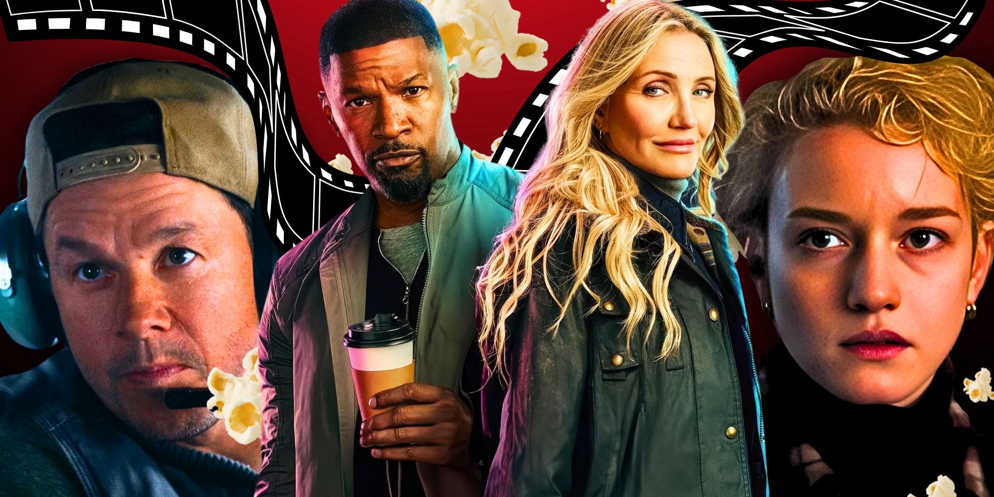 Stills from Flight Risk, Back in Action, and Wolf Man 2025