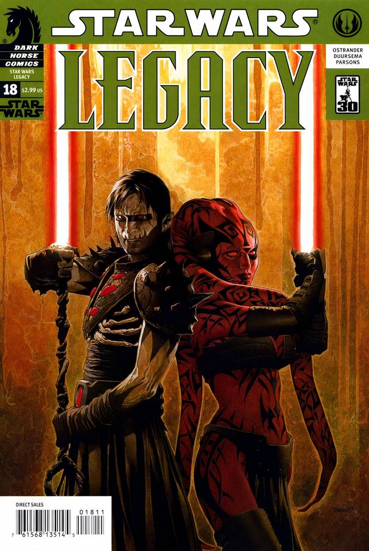 Star Wars: Legacy #18 cover with Darth Nihl and Darth Talon standing back to back with their lightsabers out