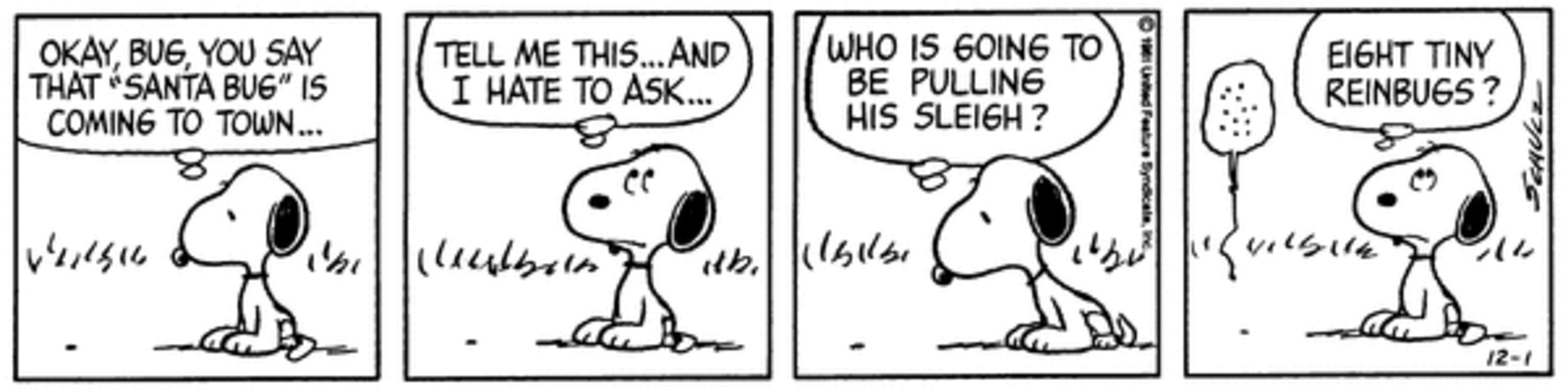 Tira de amendoim: Snoopy conversando com um pequeno inseto.