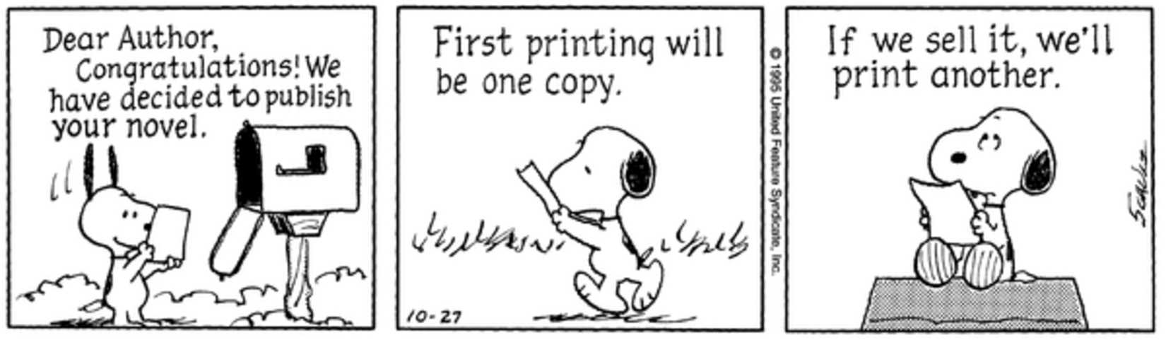 Snoopy excited at getting a letter in the mailbox.