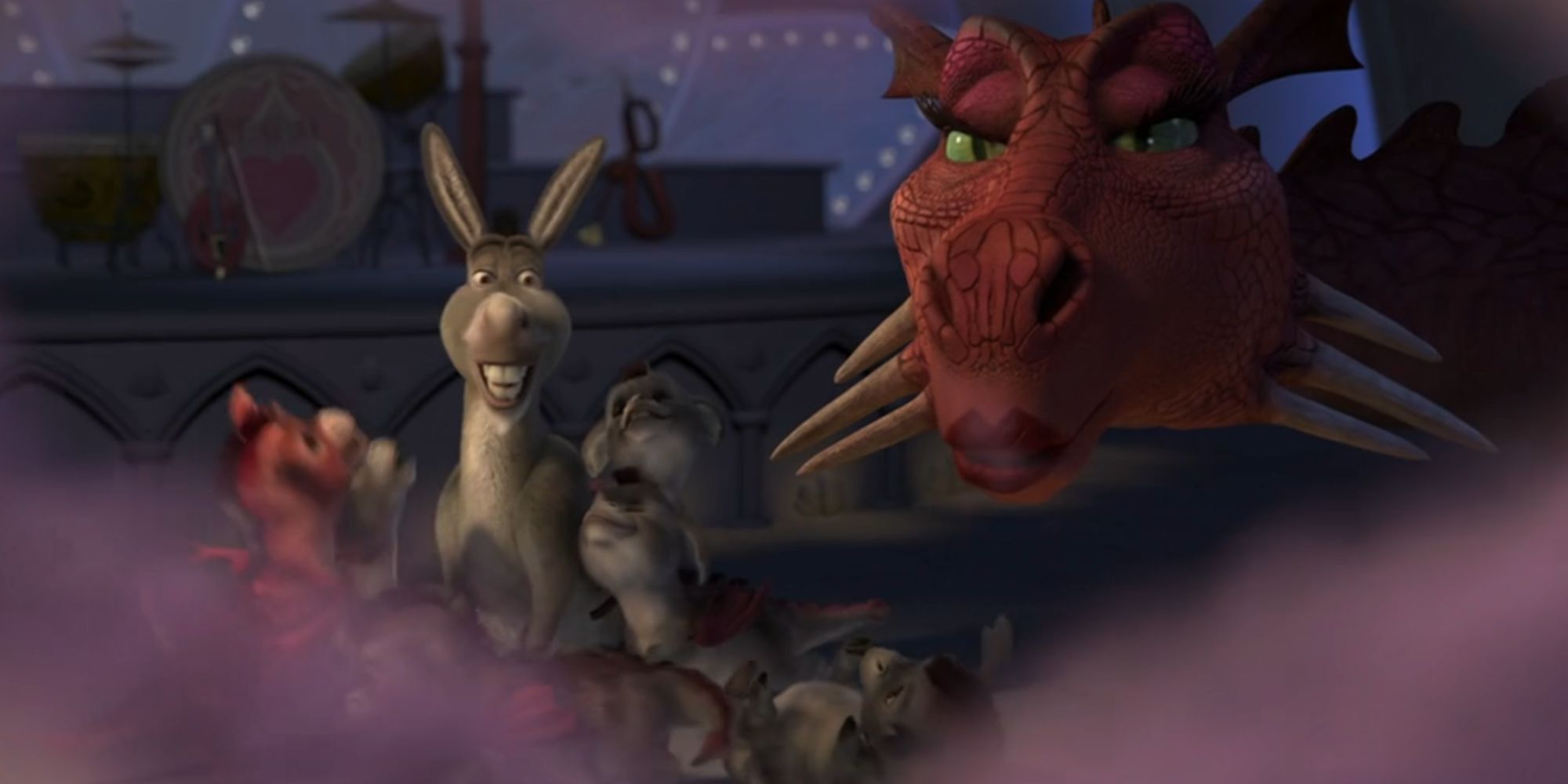 Dragon and Donkey with their kids in Shrek 2
