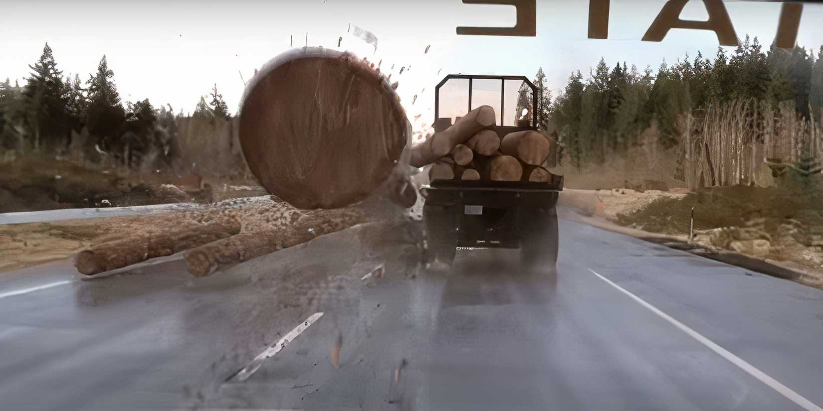 A log coming loose from a truck in Final Destination 2