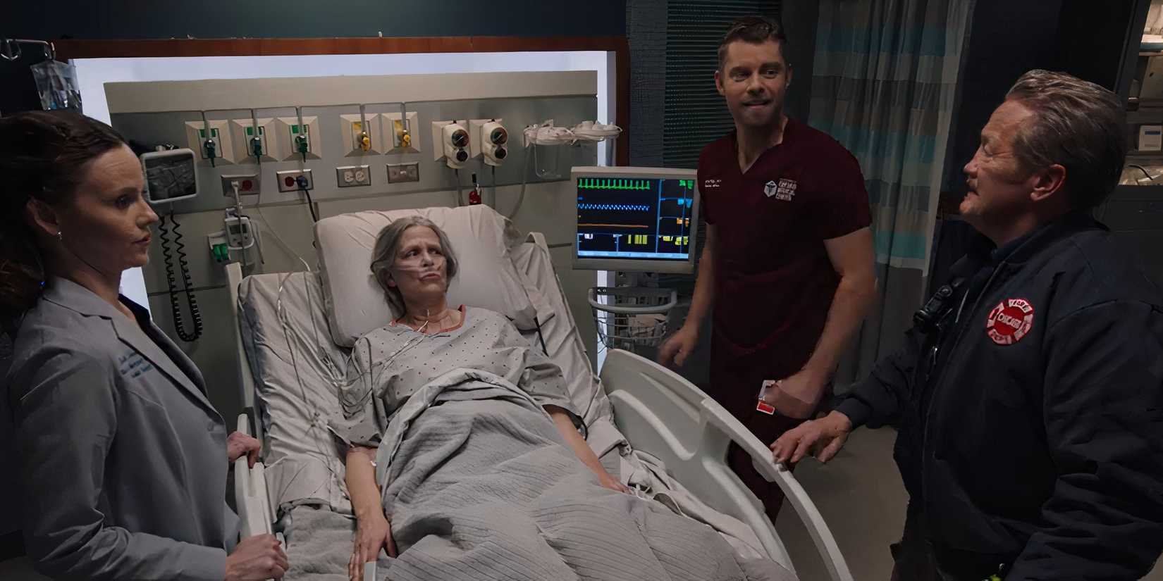 Caitlin Lenox, Trudy Platt, Mitch Ripley, and Randall Mouch McHolland in the 2025 One Chicago Crossover