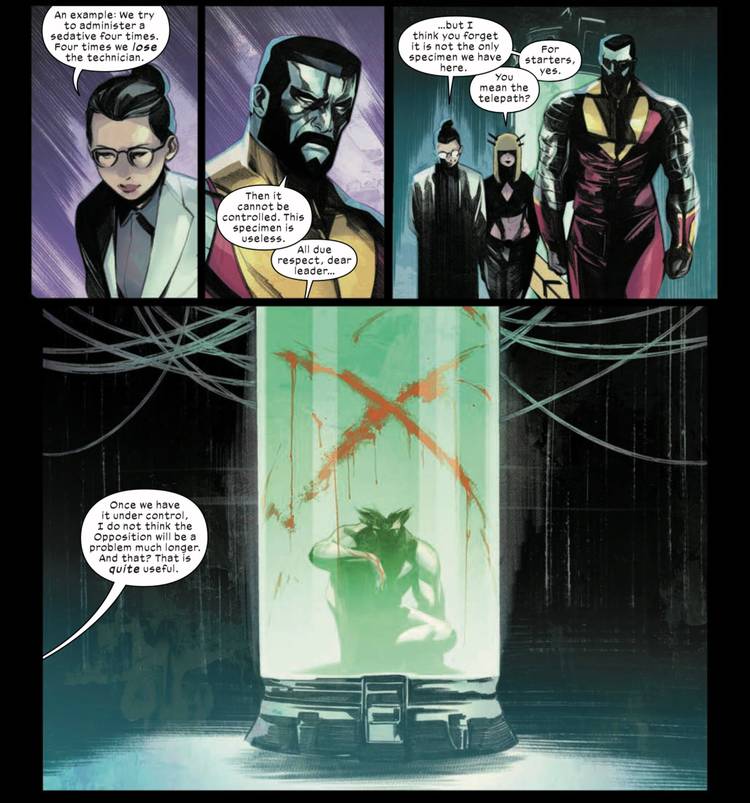 Ultimate Wolverine #1 by Condon and Cappuccio - Magik mentions a secret telepath in Directorate X containment