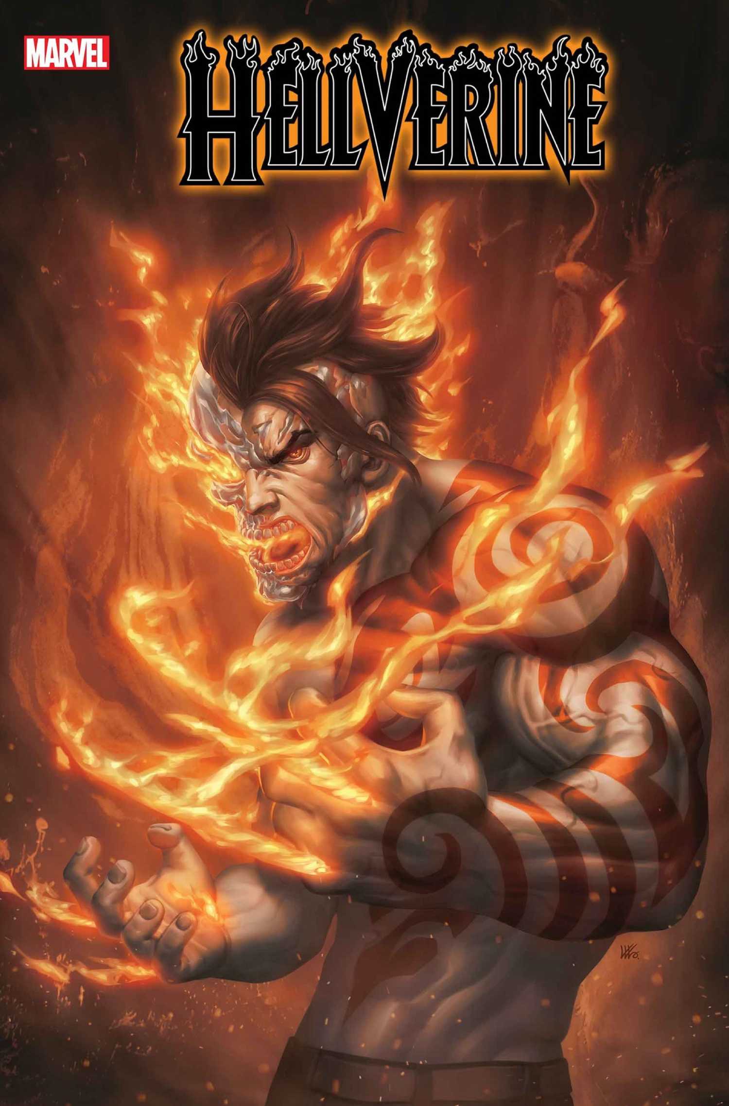 Hellverine #2 Cover Art by Kendrick Lim - Akihiro with half of his fiery Hellverine transformation