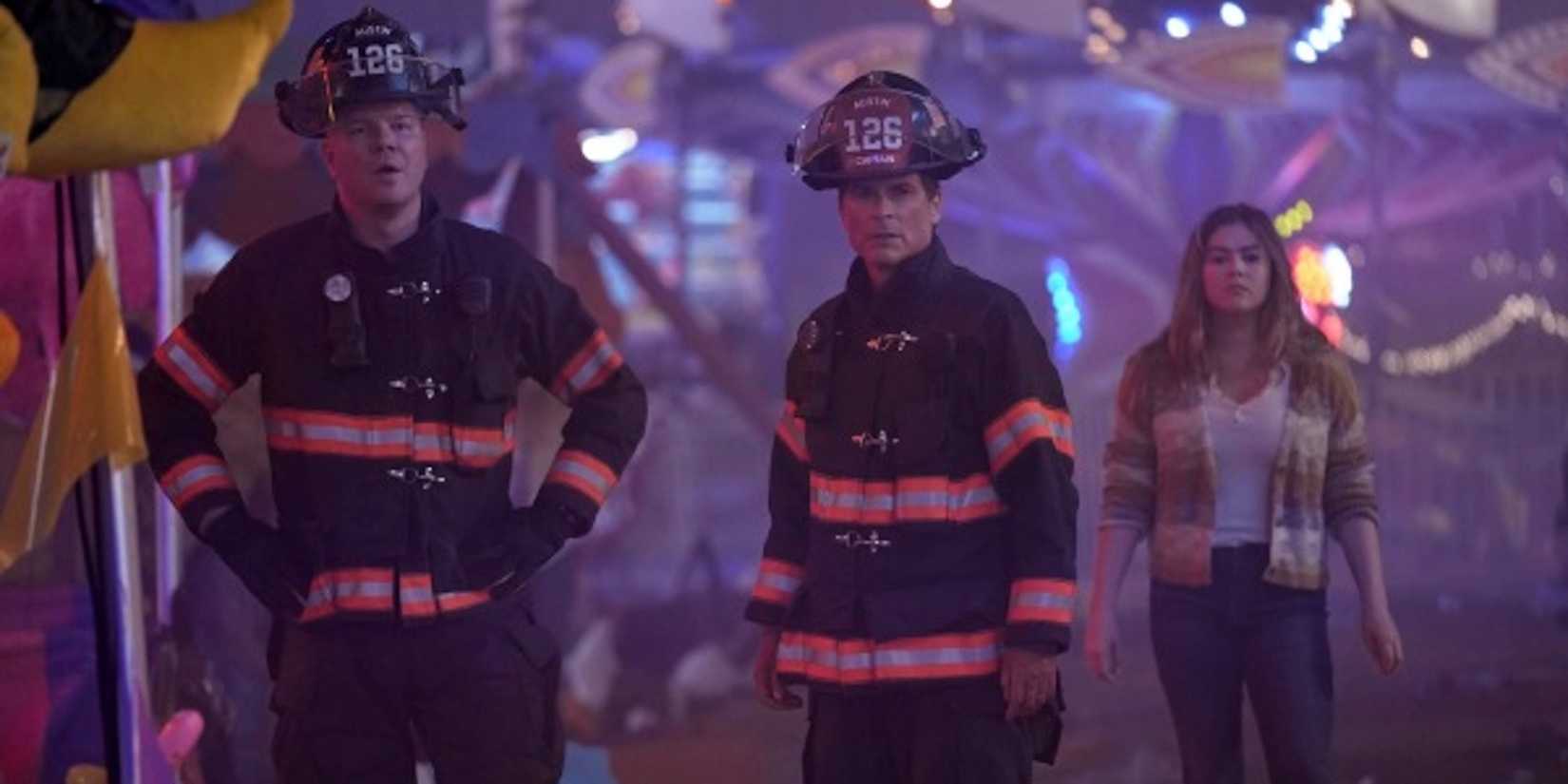 Judd (Jim Parrack), Owen (Rob Lowe) and a civilian in 9-1-1: Lone Star season 4, episode 1, "The New Hotness."