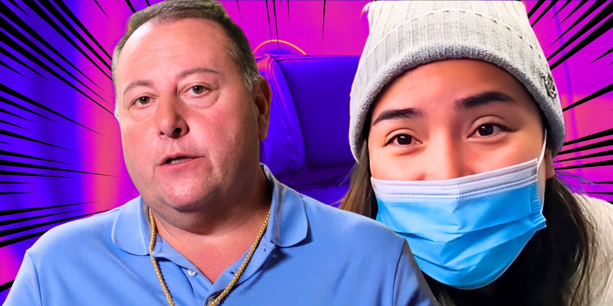 90 Day Fiancé’s David Toborowsky & Annie Suwan look serious while Annie wears a blue medical face mask.