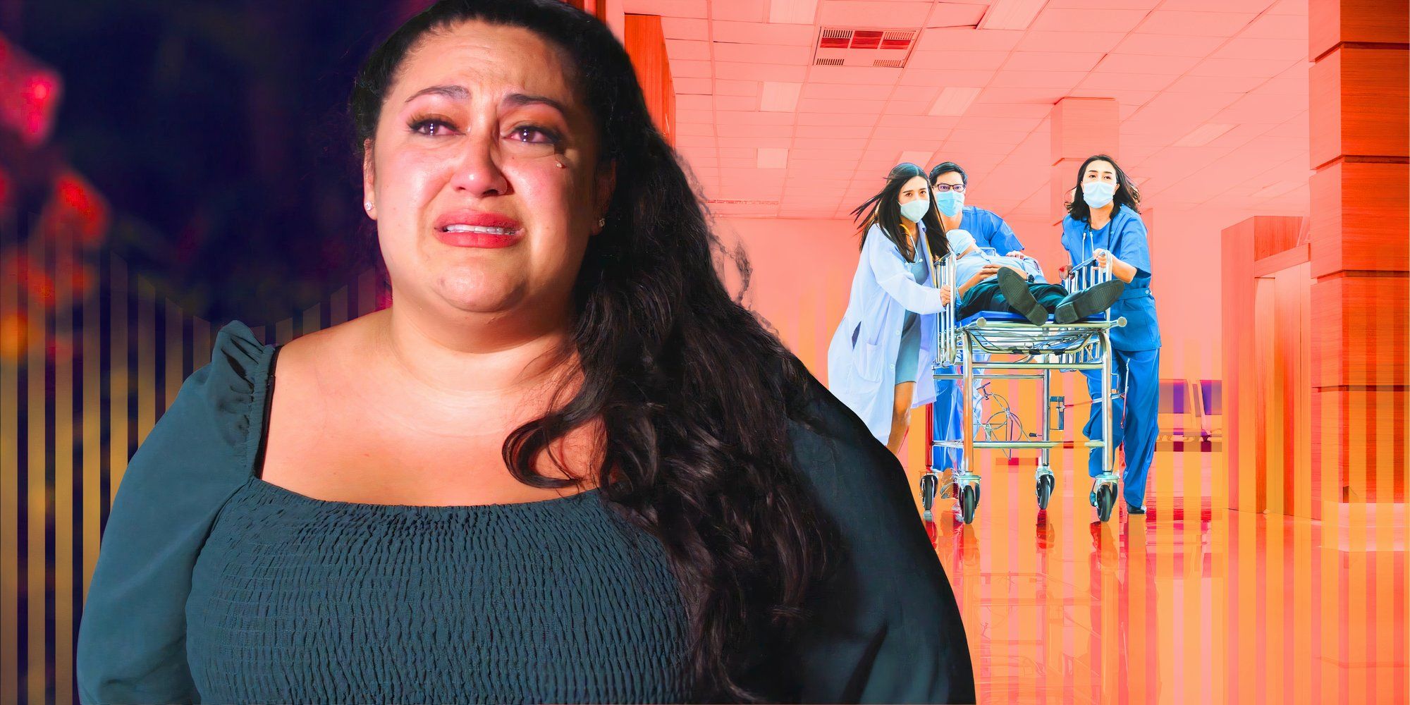 90 Day Fiancé’s Kalani Faagata cries next to doctors pushing a patient on a gurney.