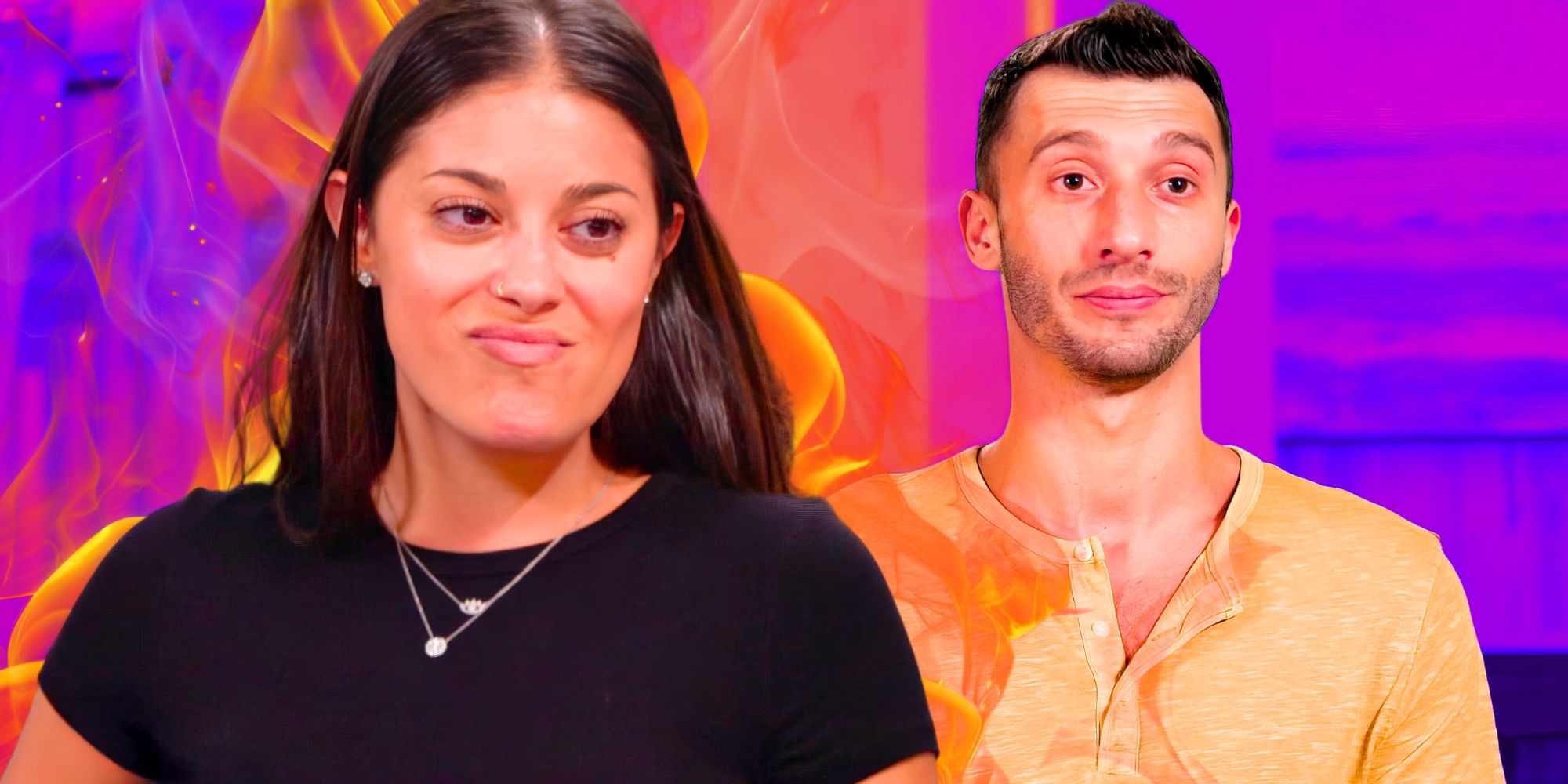 90 Day Fiancé’s Loren Brovarnik purses her lips next to a serious Alexei