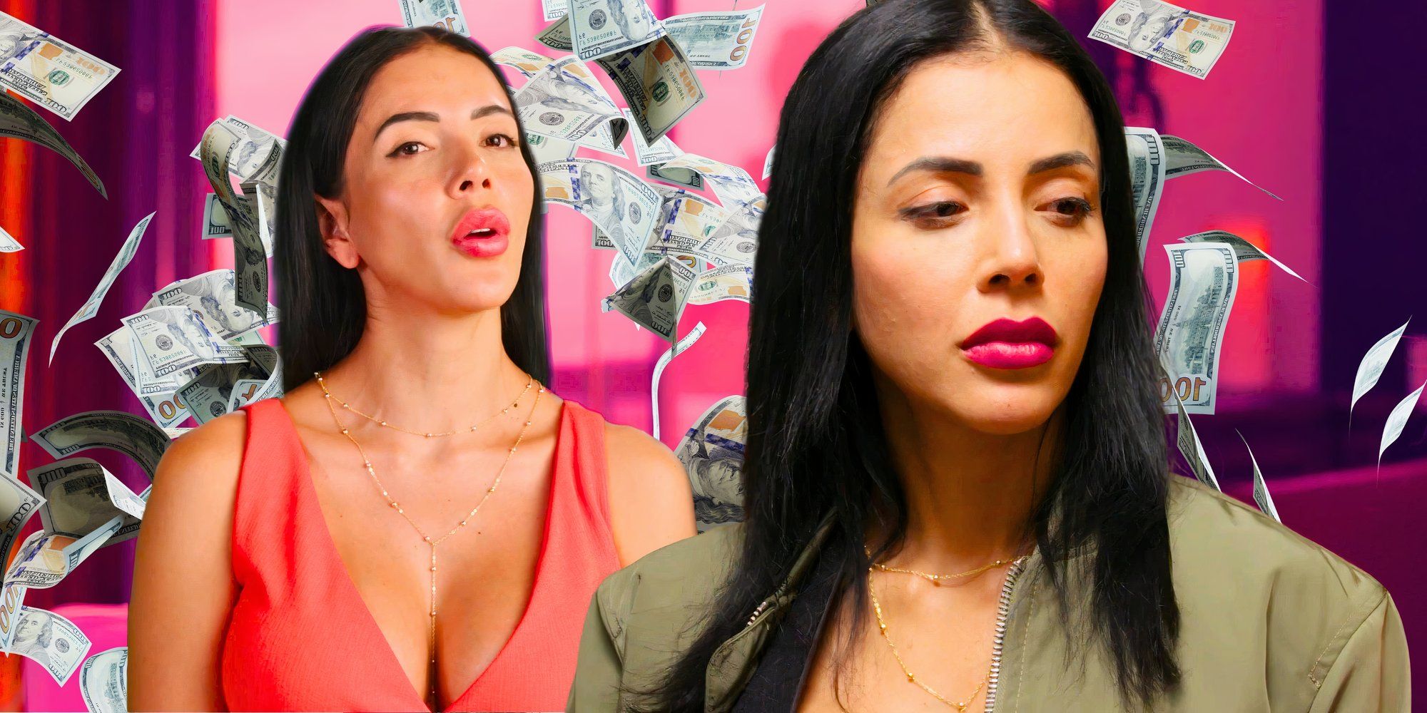 montage of Jasmine Pineda from 90 day fiance with money behind her