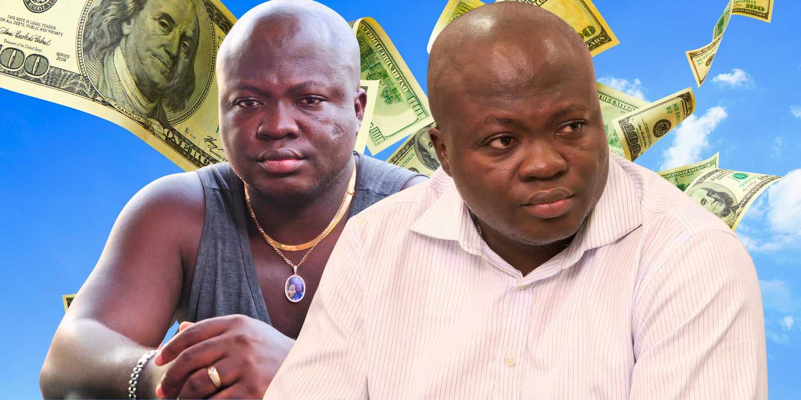 montage of 90 Day Fiancé's Michael Ilesanmi looking upset with money behind him