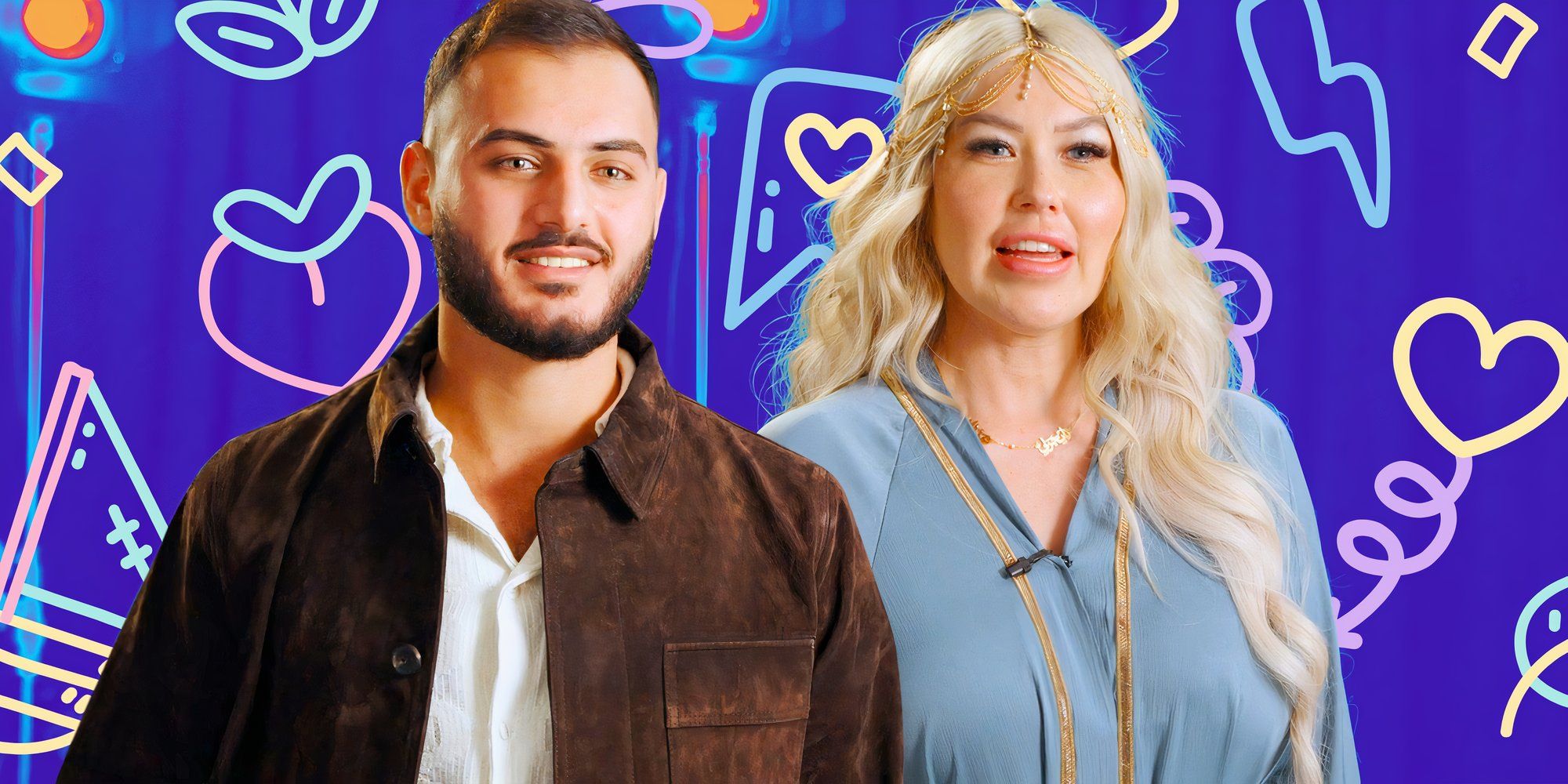 90 Day Fiancé's Tigerlily Taylor & Adnan Abdelfattah in Tell All Attires blue background