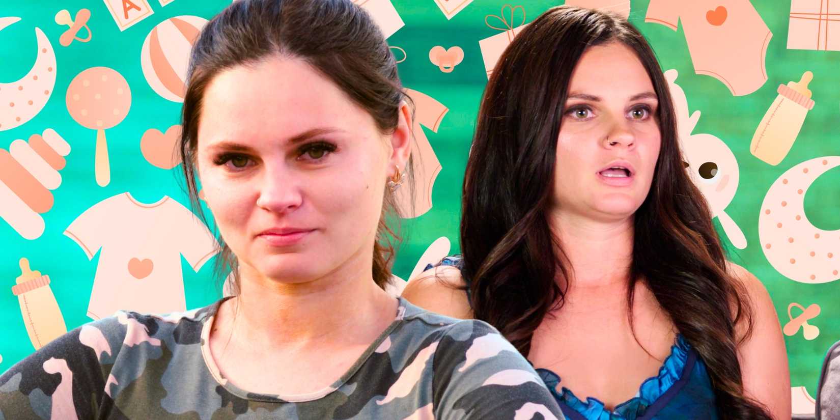90 Day Fiancé’s Julia Trubkina looks serious and surprised in a montage image, with baby items behind her