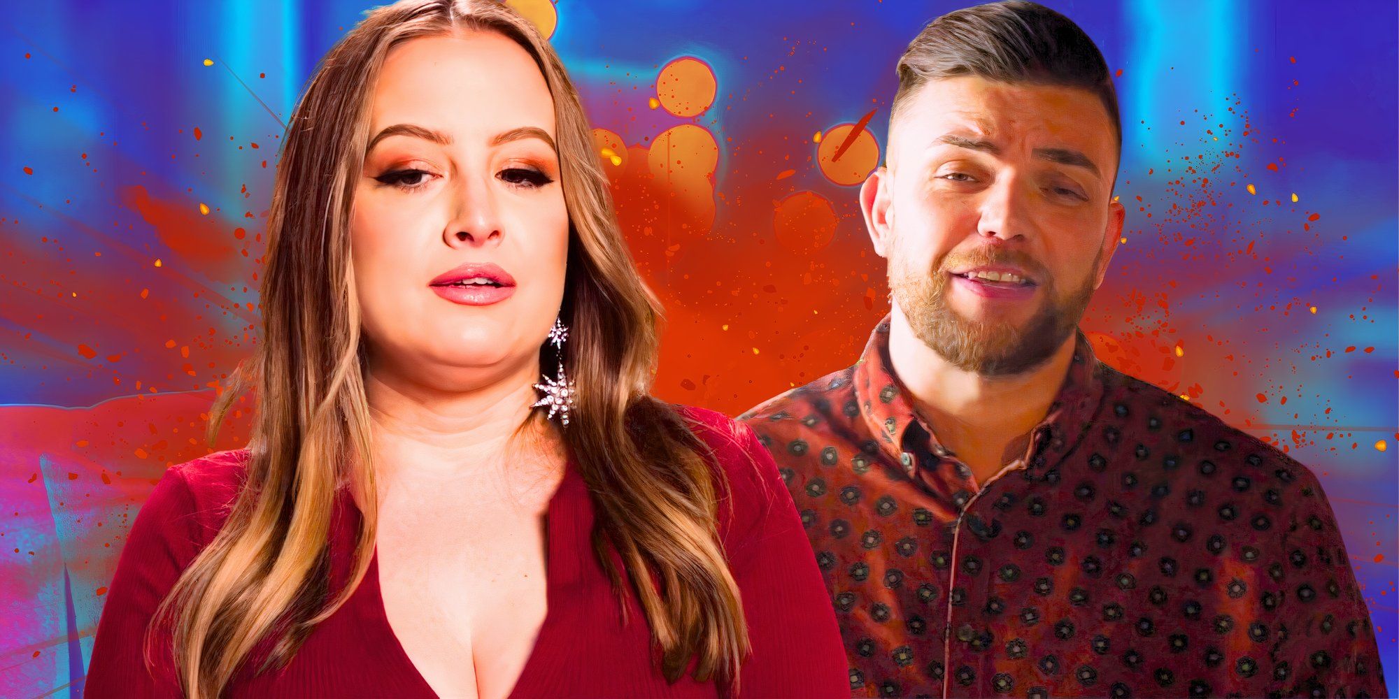 90 day fiance stars libby potthast and andrei castravet in montage with her smiling in red and him in brown shirt