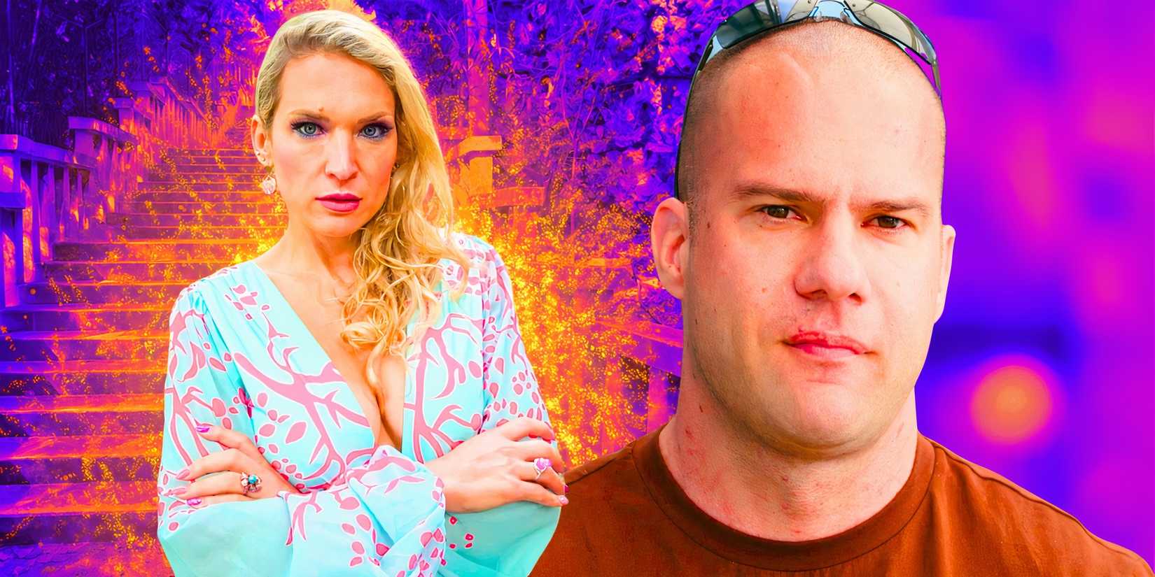 90 Day Fiance stars Vanja Grbic with Josko Luketin in montage with somber expressions and purple background