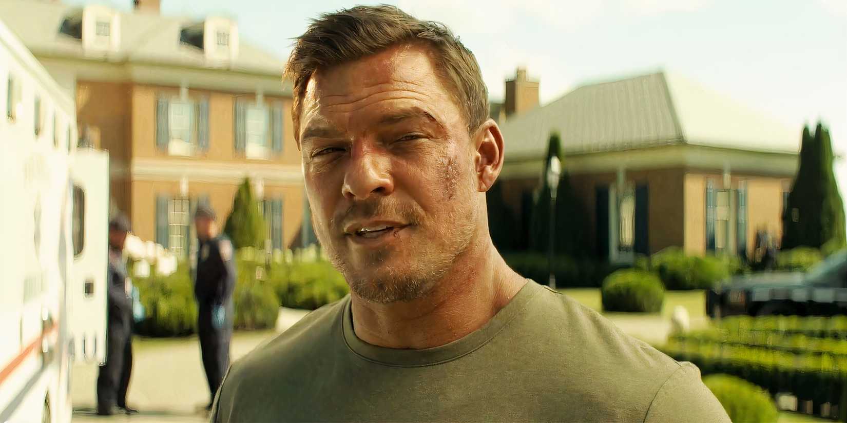 A bruised and bloody Reacher in Reacher season 3