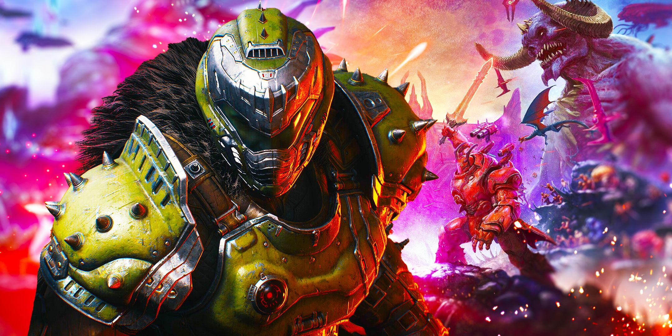Doom Guy from DOOM The Dark Ages and imagery from Ancient Gods DLC