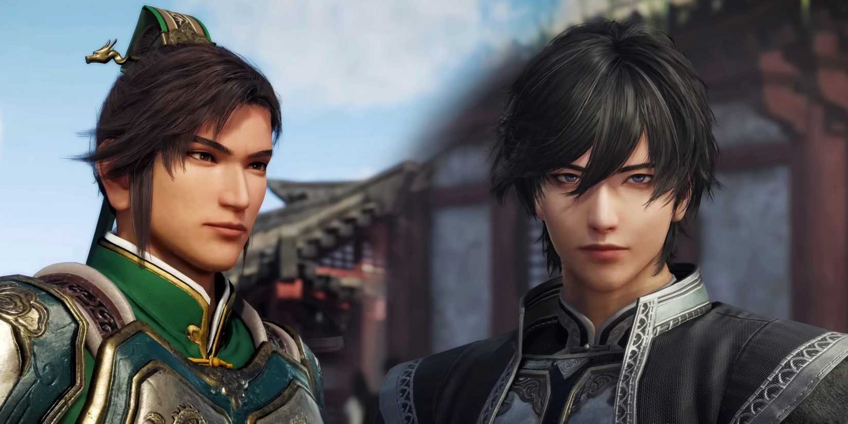 A collage of screenshots from Dynasty Warriors Origins showing Liu Bei and Ziluan during the ending sequence.