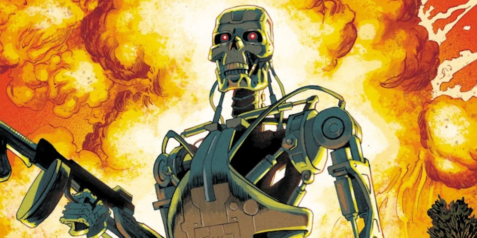  A T-600 Terminator without its skin leading a raid