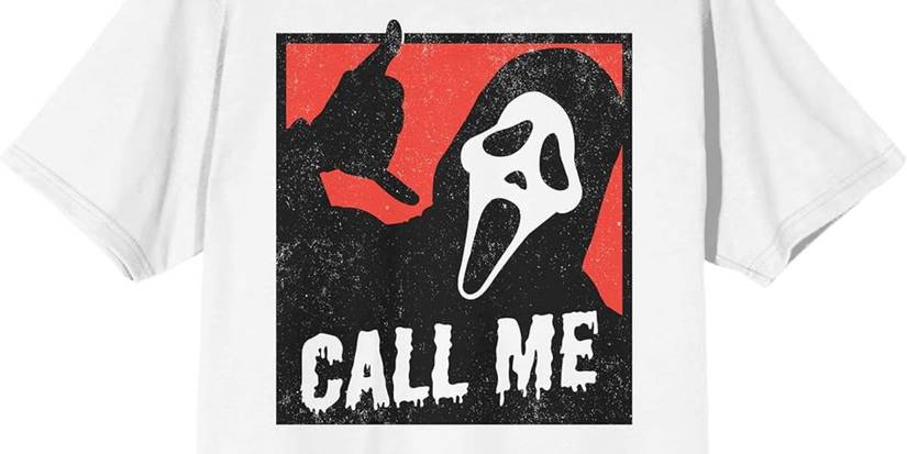 A T-Shirt of Ghostface giving a call me gesture.