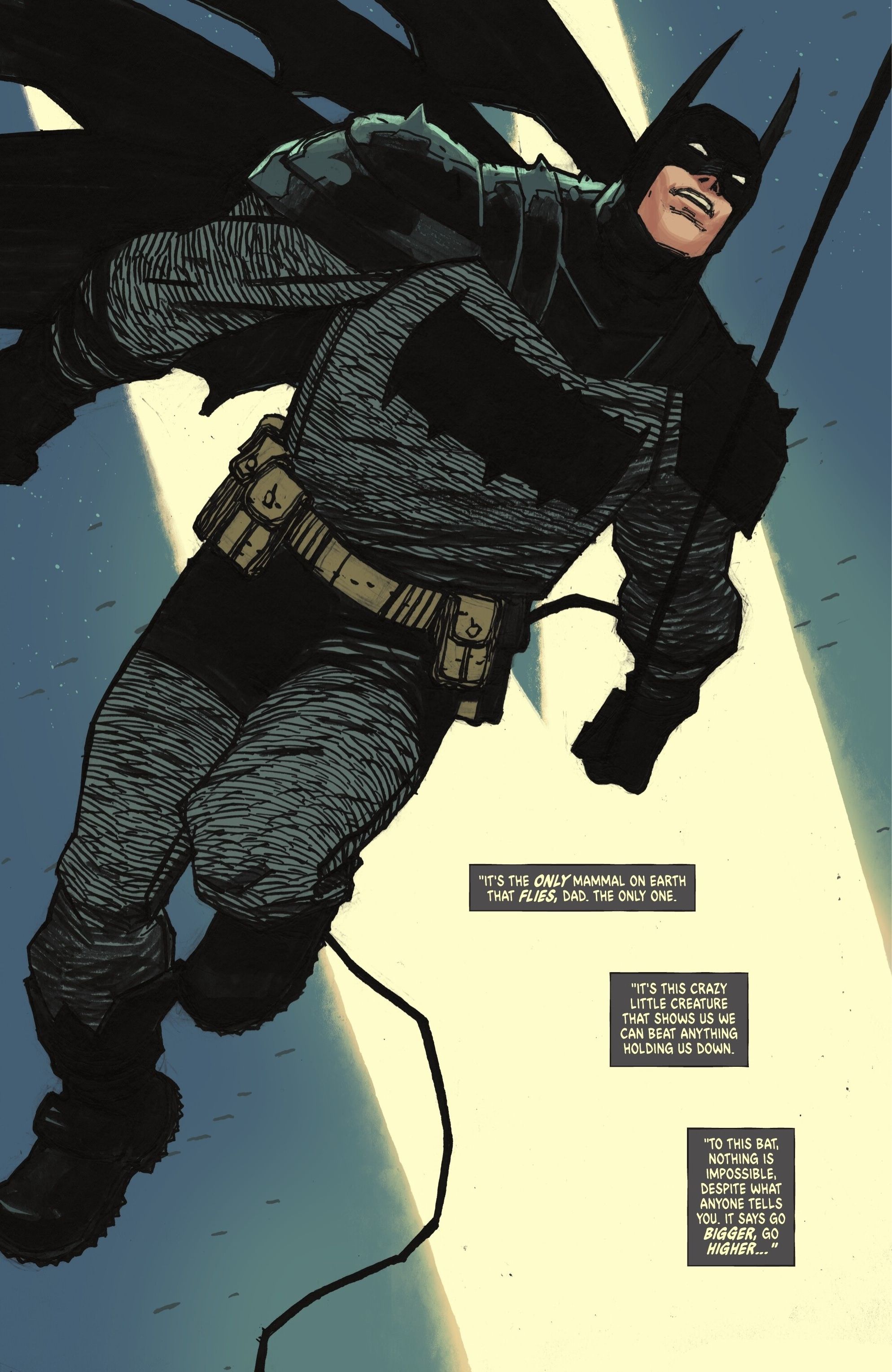 Comic Page: Absolute Batman leaps through the sky.