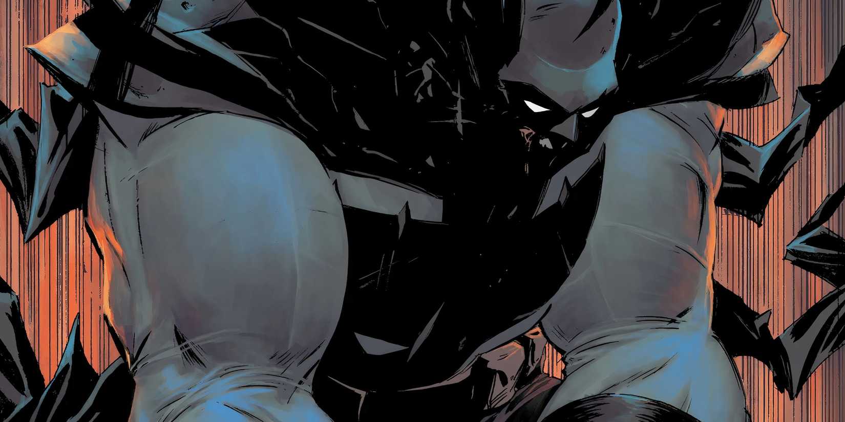 Comic book art: Absolute Batman Hunches Over among bats.
