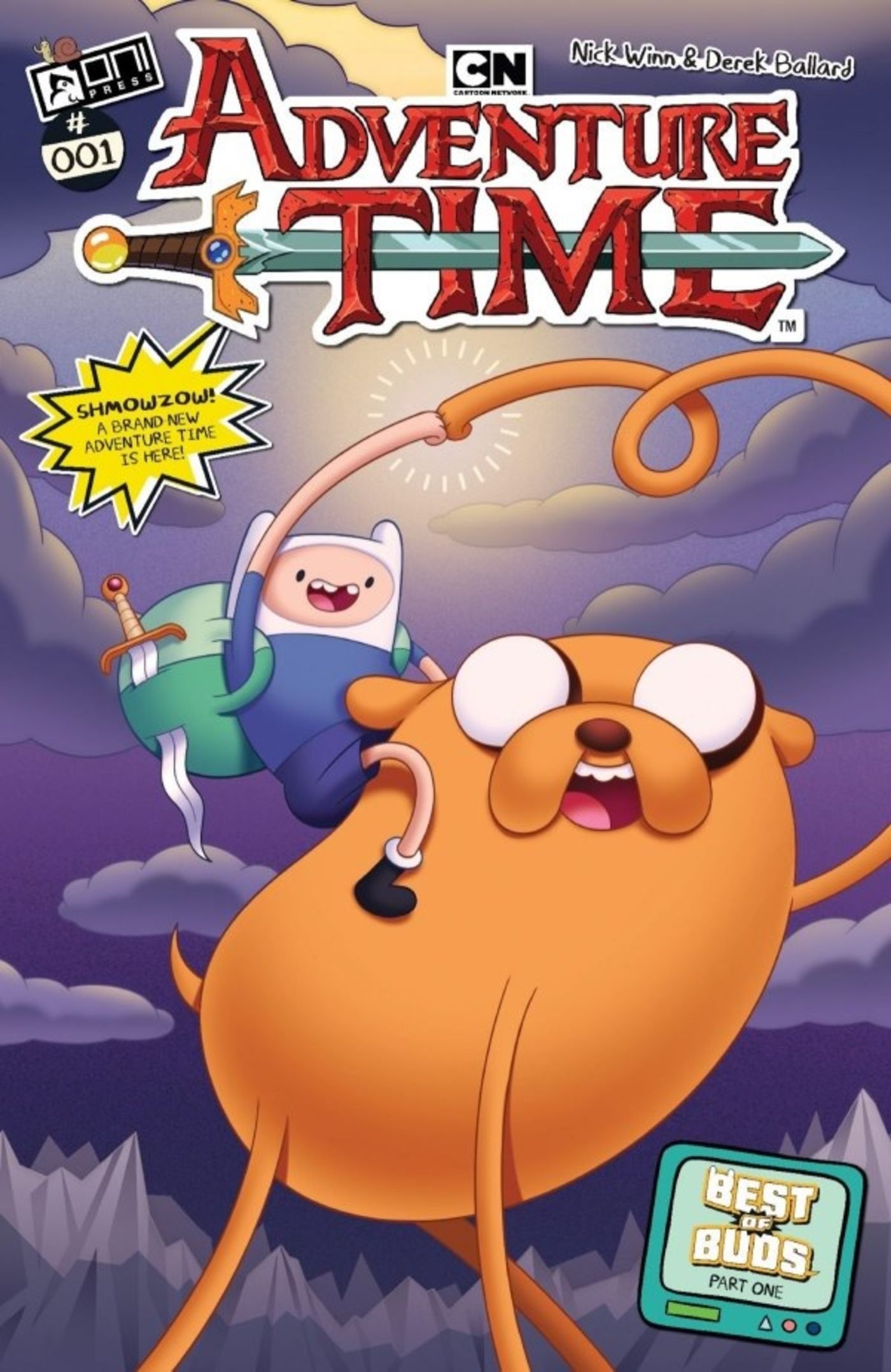 Finn the Human Fist Bumping Jake the Dog on the Cover of Adventure Time #1