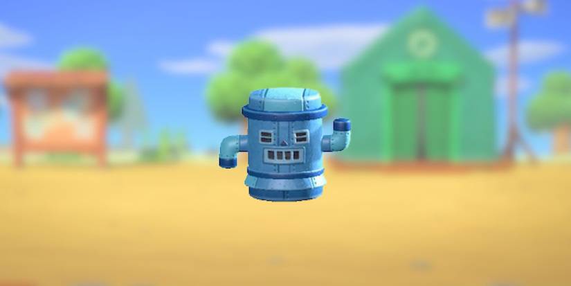 Aluminoid Gyroid from Animal Crossing New Horizons over a blurred background