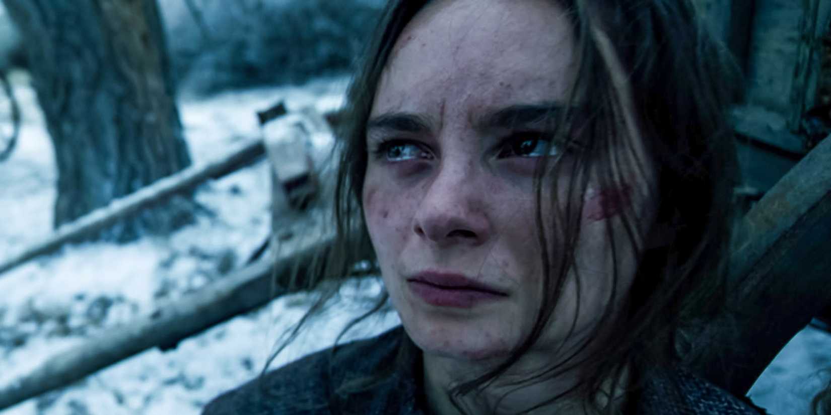 Saura Lightfoot Leon with tears in her eyes as Abish in American Primeval