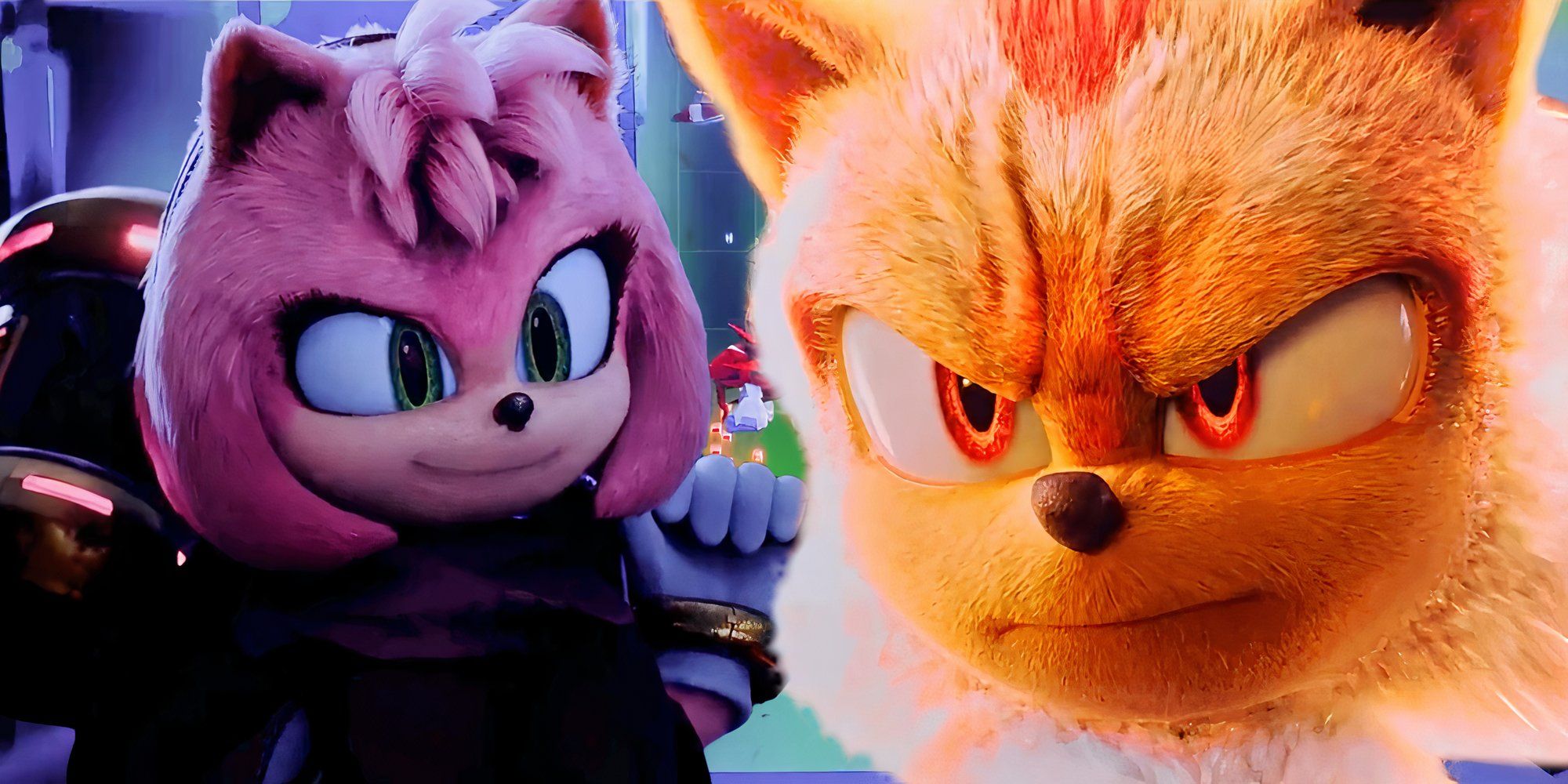 Amy Rose and Super Shadow imagery from Sonic the Hedgehog 3.