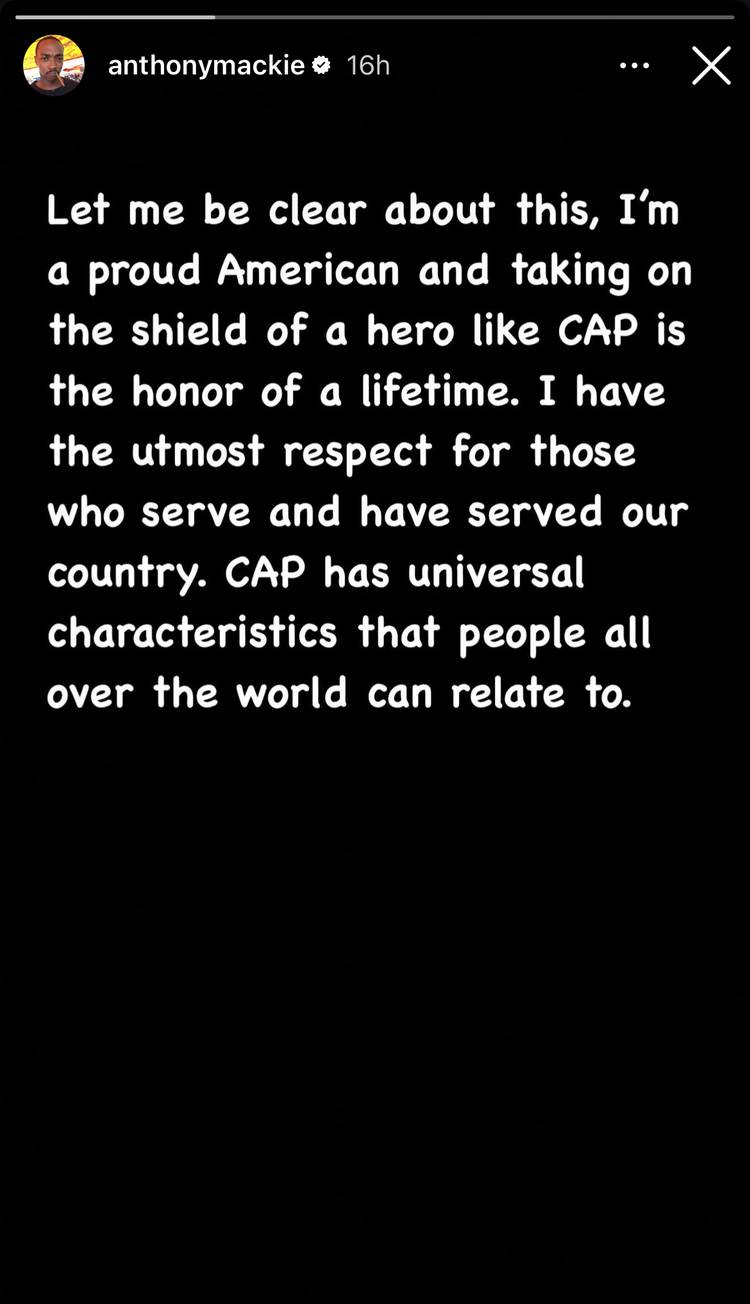 Anthony Mackie's response to Captain America Brave New World comments backlash on Instagram