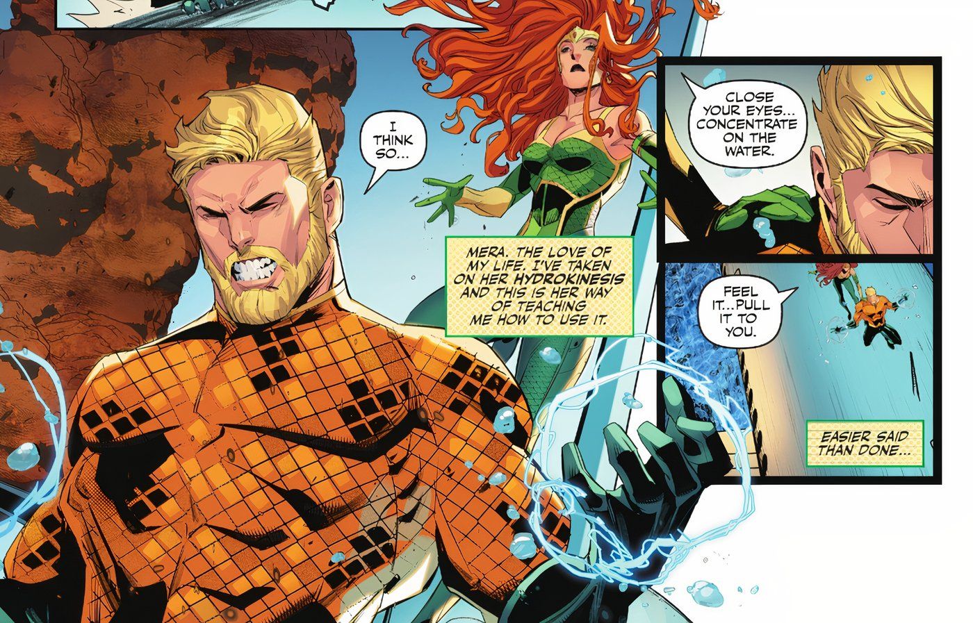 Aquaman 1 Mera teaches Aquaman how to use her hydrokinesis now that he's received it