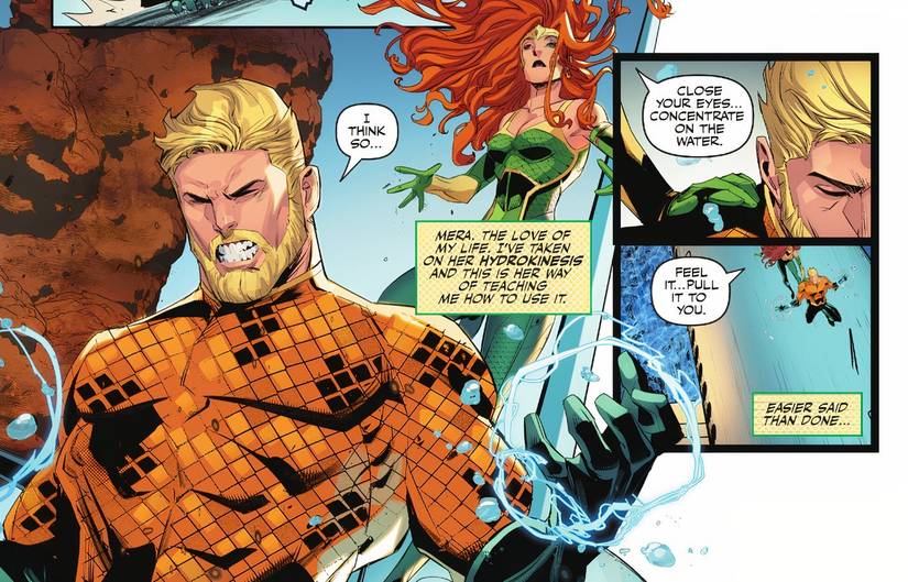 Aquaman 1 Mera teaches Aquaman how to use her hydrokinesis now that he's received it