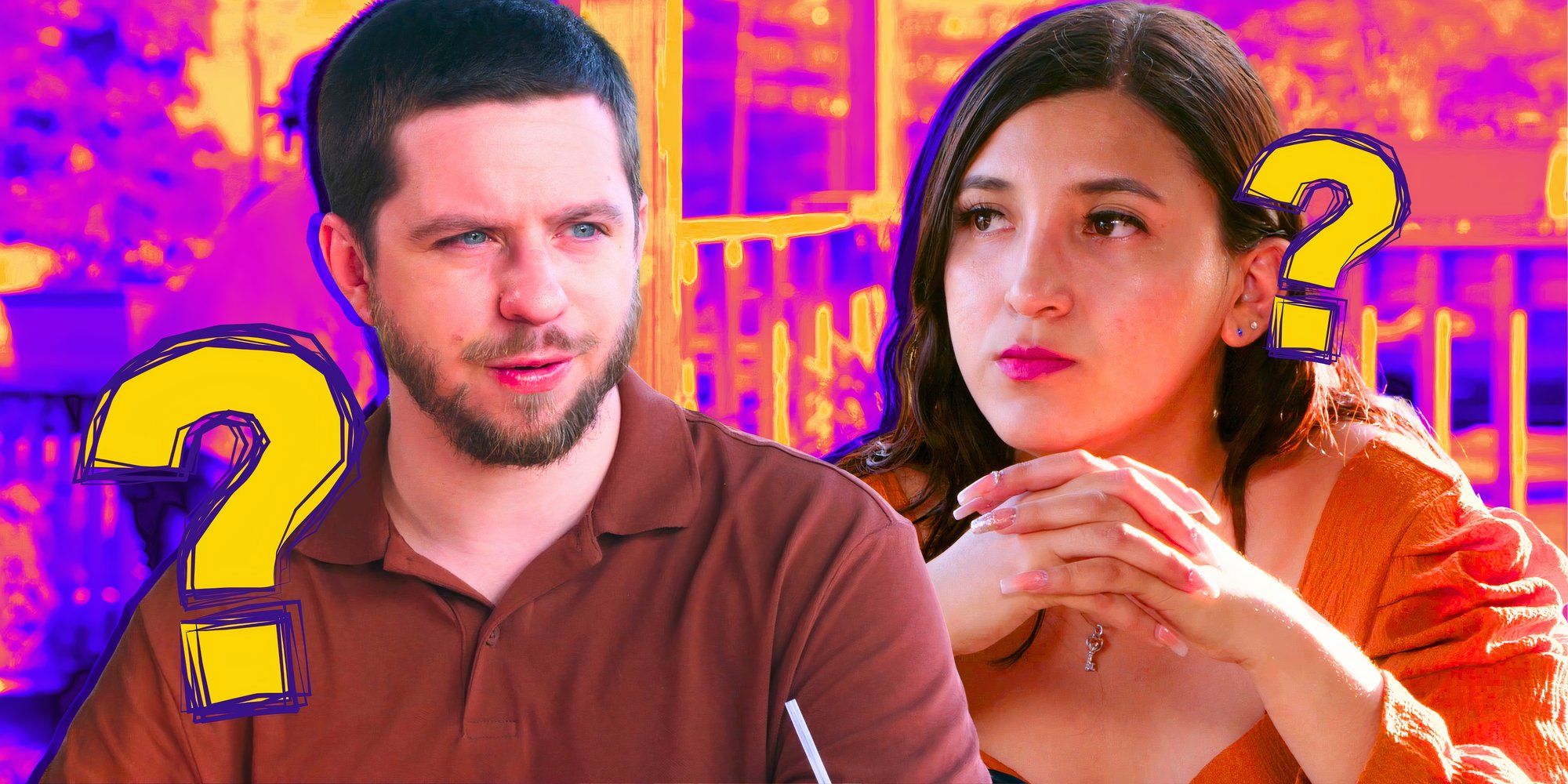 90 Day Fiance Clayton Clark &amp; Anali Vallejos arguing with question marks around them