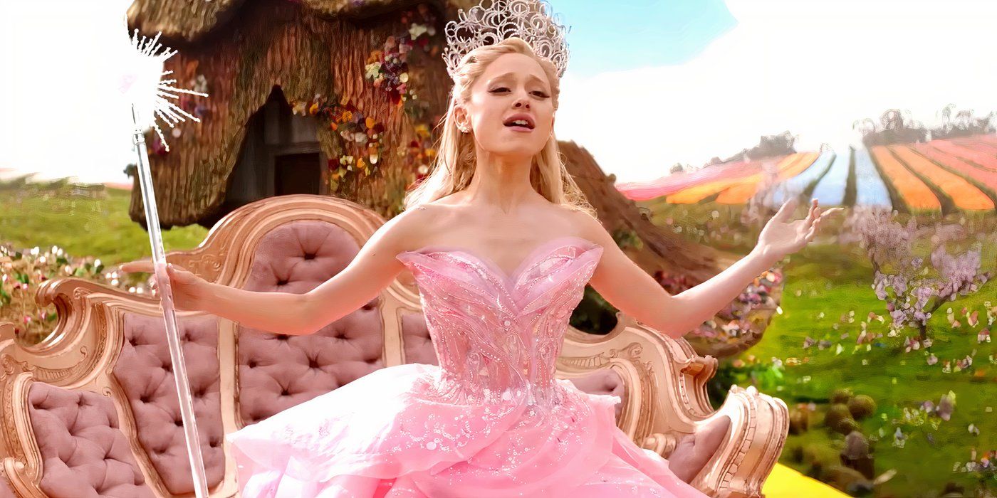 Ariana Grande Butera as Glinda singing in Munchkinland in Wicked