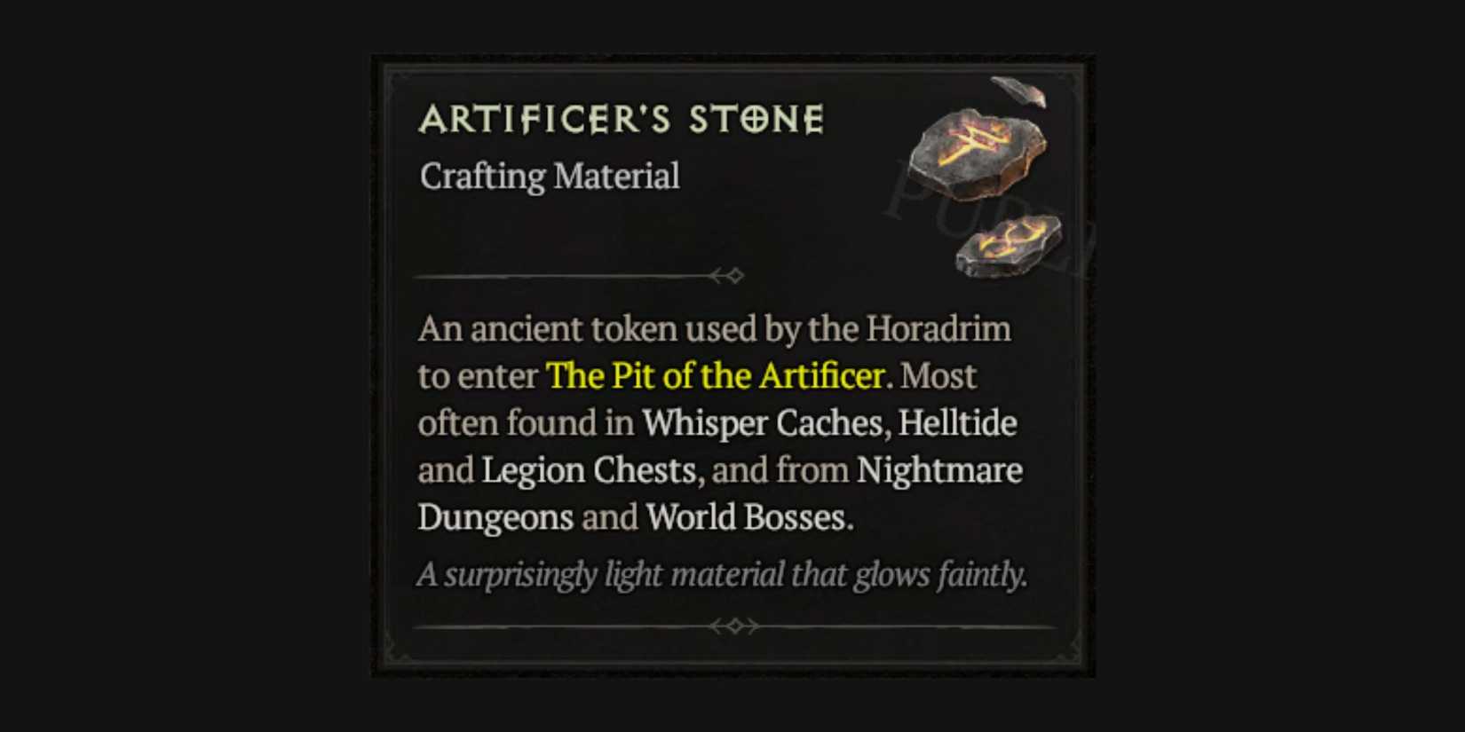 Artificer's Stone item from Diablo 4